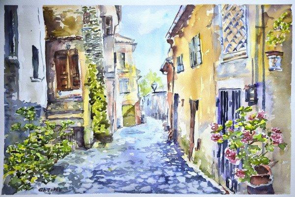 Италия кафе акварель