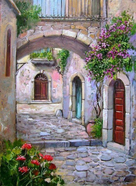 Акварелью улочки Италии живопись