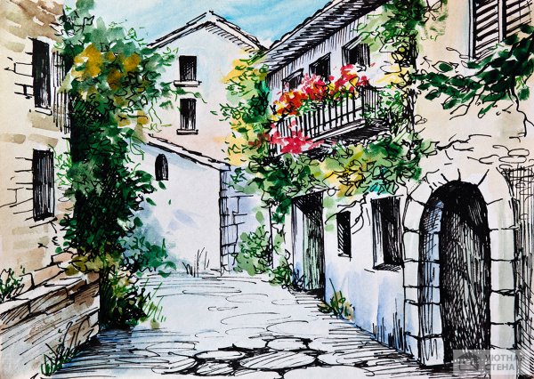 Улочки Италии акварелью скетч