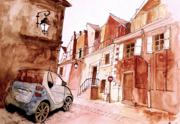 Улицы города акварелью