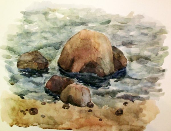Этюд камней акварелью