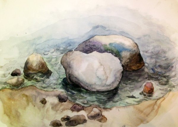 Этюд камней акварелью