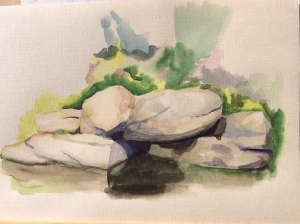 Пленэр камни акварель