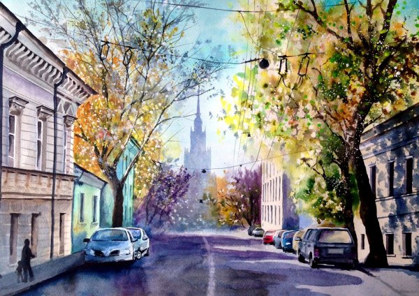 Игорь дубовой художник акварель городской пейзаж