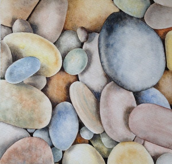 Морские камни акварелью