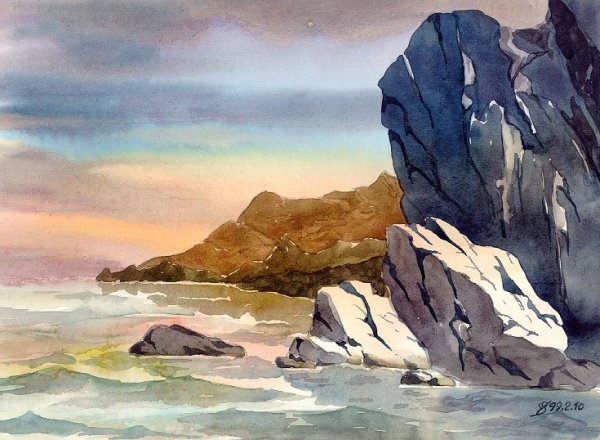 Скалы акварелью