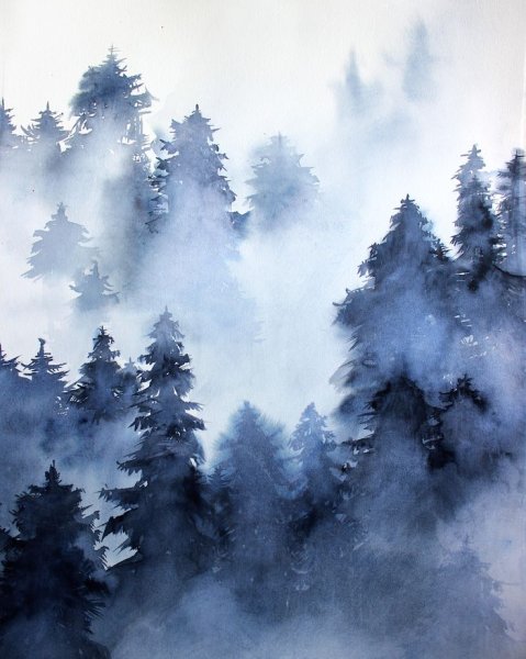 Лес акварелью