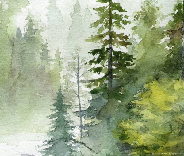 Лесной пейзаж акварелью