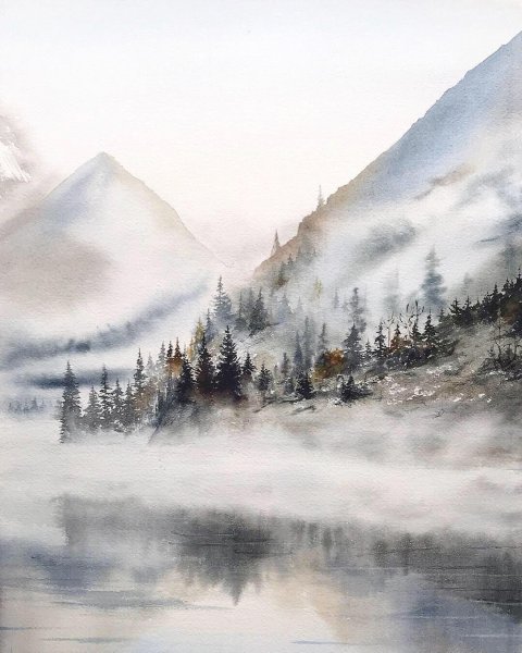 Горы акварелью