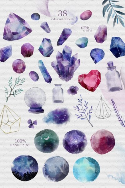 Кристаллы акварелью