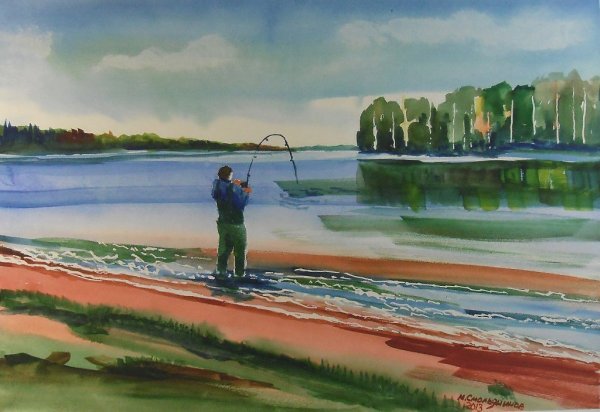 На рыбалке гуашью