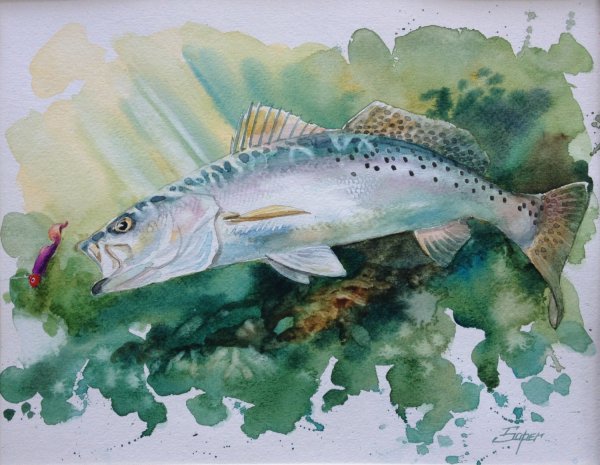 Рыбалка акварель