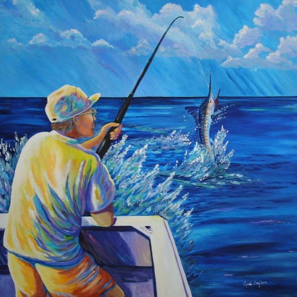 Рыбак акварель