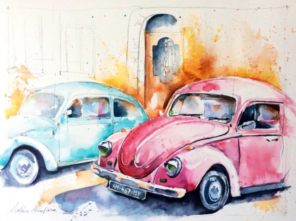 Фольксваген Жук ретро иллюстрации