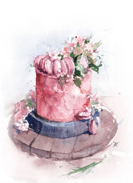 Тортик в акварельном стиле