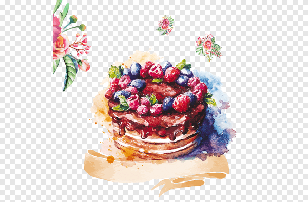 Акварельные тортики на прозрачном фоне