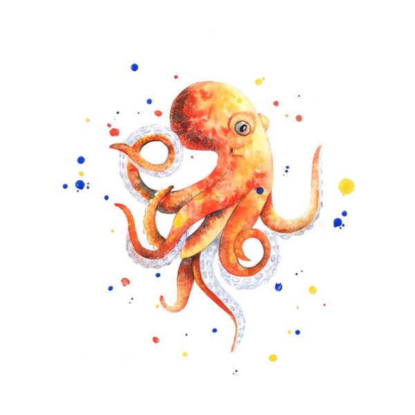Осьминог акварелью стилизация