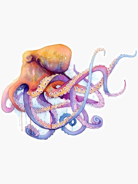 Осьминог акварелью стилизация