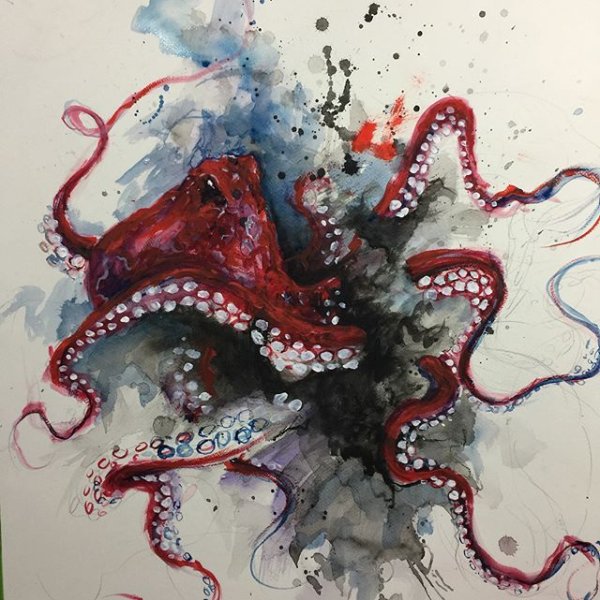 Тату осьминог акварель