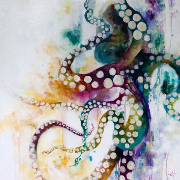 Осьминог акварелью стилизация