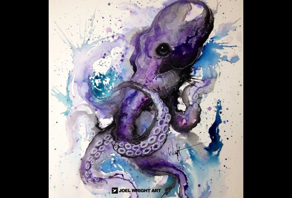 Тату осьминог акварель