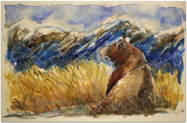 Пейзажи с животными акварелью