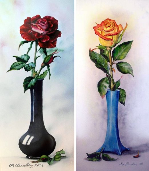 Ваза с цветами гуашью