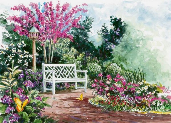 Скамейка под сиренью