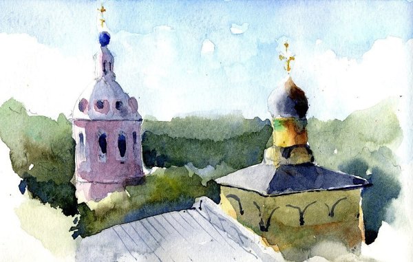 Пленэр акварель монастырь