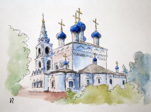 Церковь Ярославль акварелью