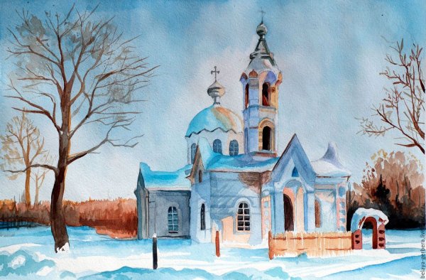 Макаровский храм акварелью