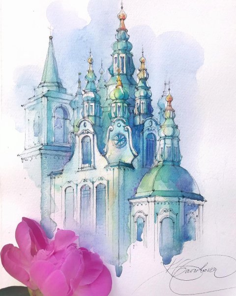 Скетч архитектура акварель Кристина Гаврилова