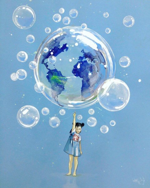 Мыльные пузыри акварелью