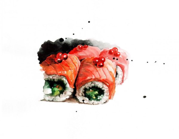 Скетч суши акварелью