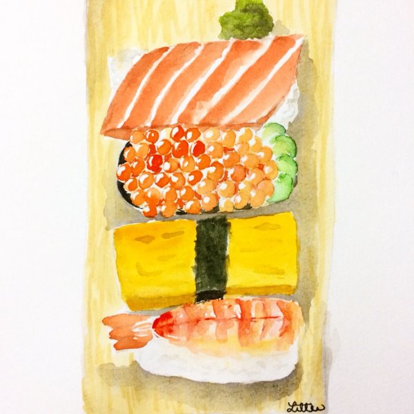 Нарисовать суши акварелью