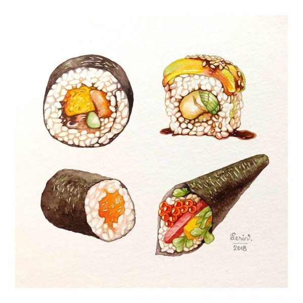 Суши акварель