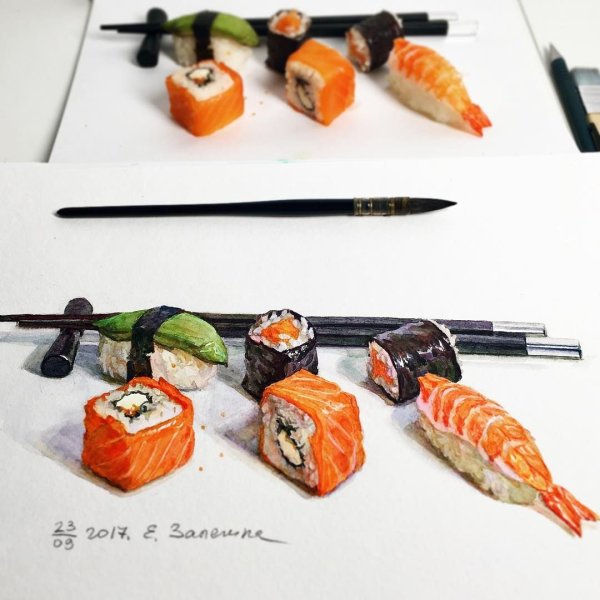 Роллы акварель