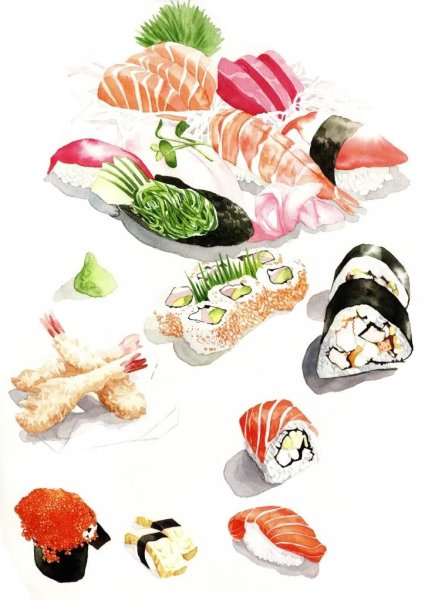 Зарисовки японских блюд роллы