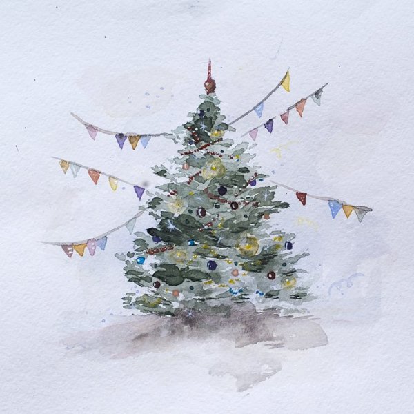 Новогодняя белка акварель