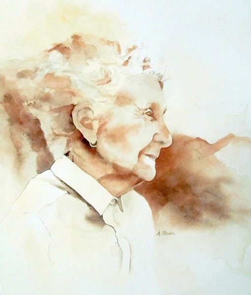 Старушка акварель