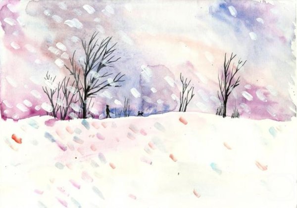 Снег акварель