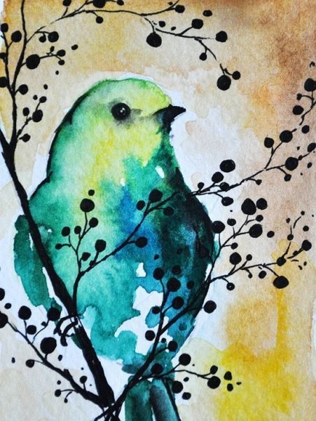 Листья деревьев акварелью