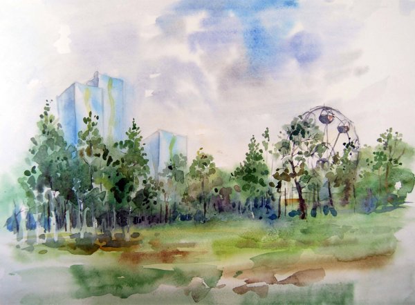 Композиция пейзажа акварелью