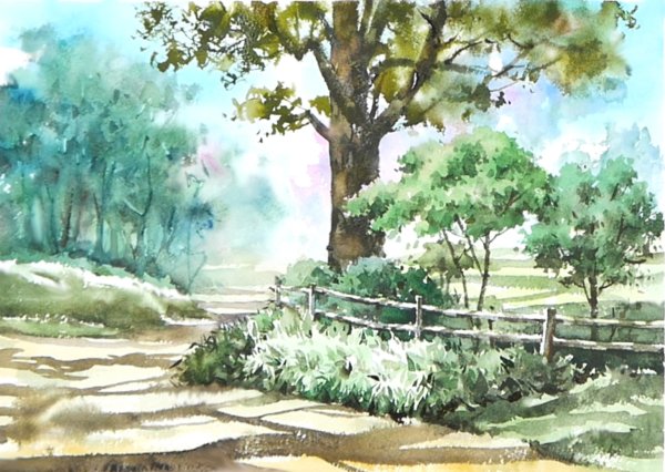 Пейзаж акварелью парк