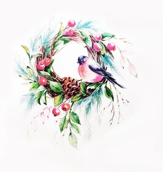 Птицы и цветы венок