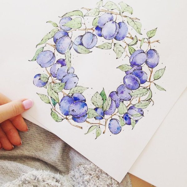 Скетч акварелью венок