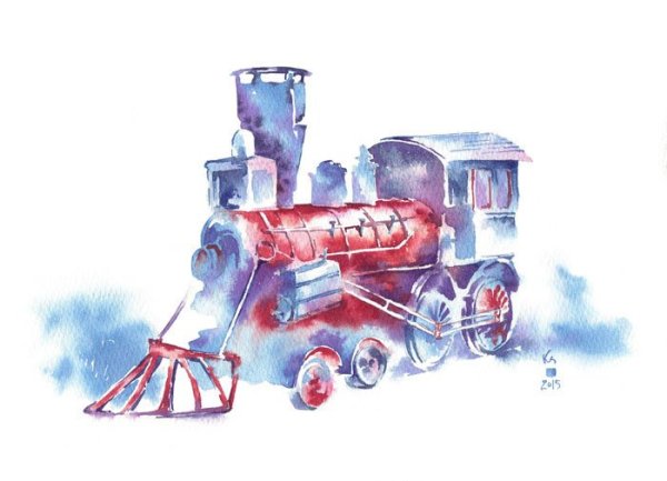 Поезд акварель
