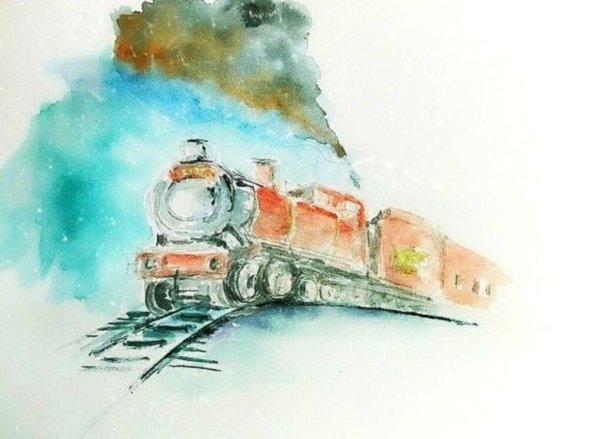 Поезд акварель рисунок