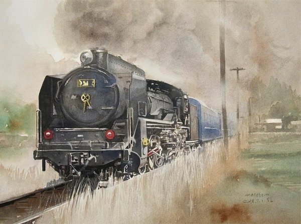 Железная дорога акварель