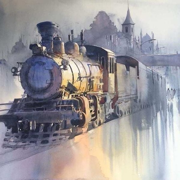Электричка акварель